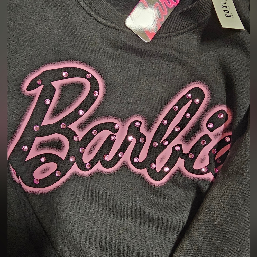 Barbie Rhinestone Logo Sweatshirt A BoxLunch Exclusive Size Large Black Pink